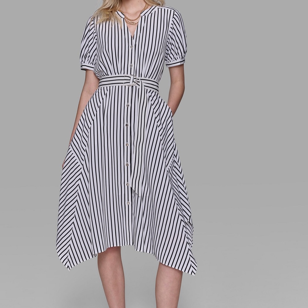 Karl Lagerfeld Women's Stripe-Print Silky Crepe Dress NWT